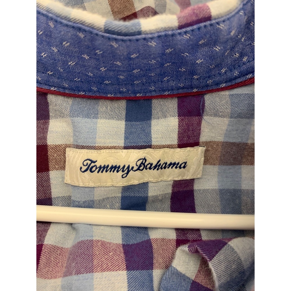 Tommy Bahama Men Size M Blue Purple Plaid Long Sleeve Button Front Shirt - Picture 5 of 9